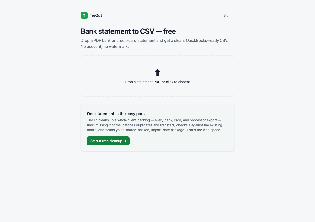 TieOut public converter screen.